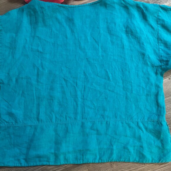 BRYN WALKER Sz L Blue 100% Linen Oversized Boho Lagenlook Tunic Top Side Buttons - Picture 5 of 9